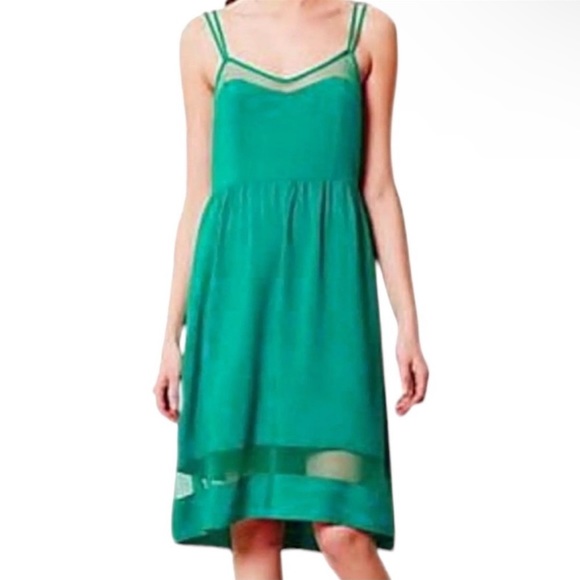 Anthropologie Silky Slip Dress Nightie Medium 6 8 Blue Mesh Inserts GR8 GIFT NWT - Picture 4 of 16